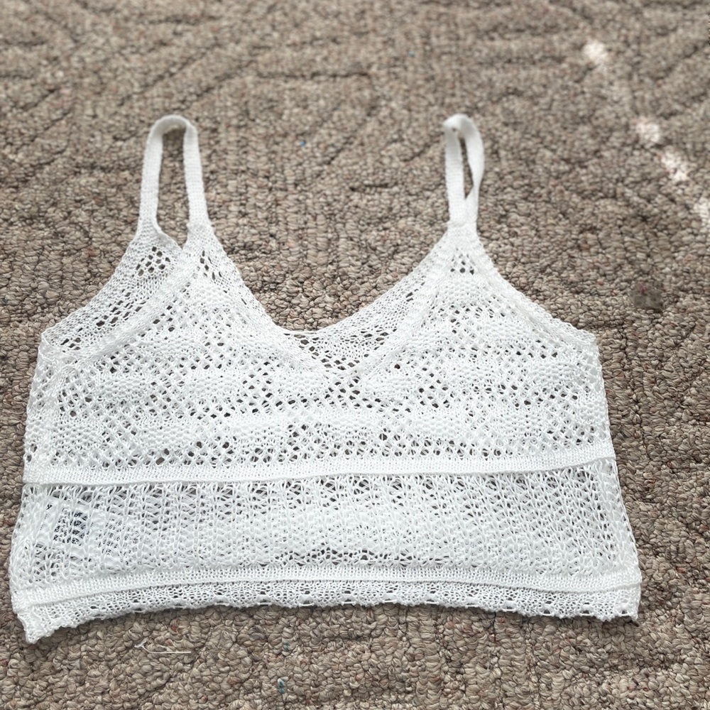 white swim suit cropped cover up.